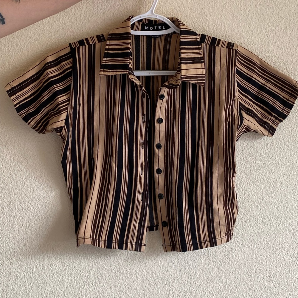 Brown and black button up